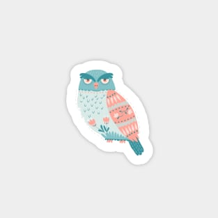 Folk Art Owl in Pink + Blue Sticker